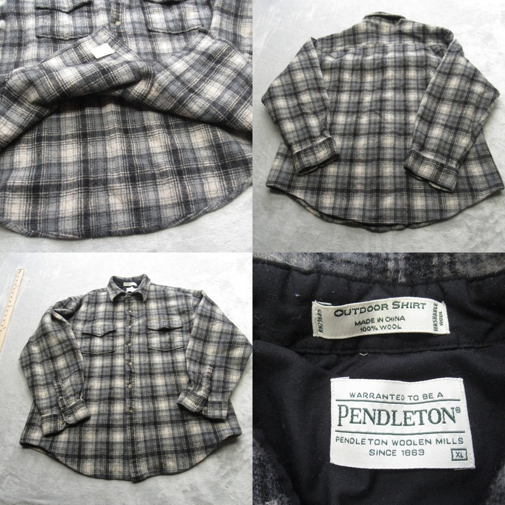 Pendleton Wool Flannel Shacket Womens XL Black Plaid Pockets Button Up Relaxed‎